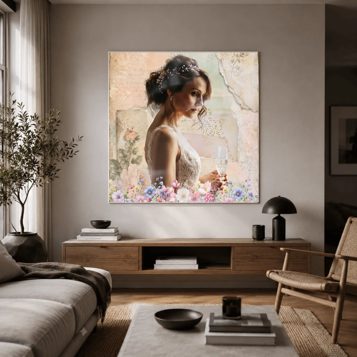 Personalisiertes Leinwandbild "Glasreflektion Romantic" im modernen Wohnzimmer