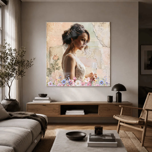 Personalisiertes Leinwandbild "Glasreflektion Romantic" im modernen Wohnzimmer