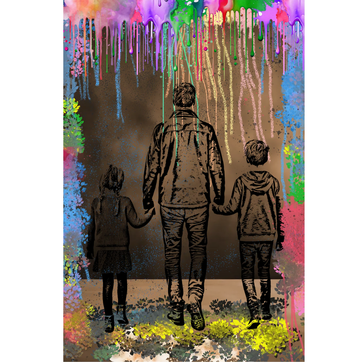 Detailansicht von personalisiertem Wandbild in Hochformat als Leinwand oder als Poster. Bleistift-Pop-Art-Porträt - Grafik Explosion.