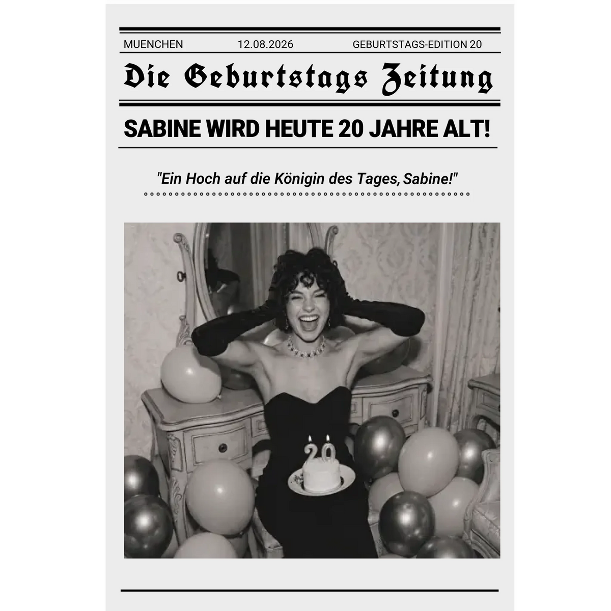 Detailansicht von personalisiertem Wandbild in Hochformat als Leinwand oder als Poster. Die Geburtagszeitung