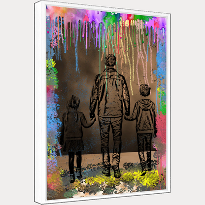 Detailansicht Personalisiertes Wandbild,  mit dem Titel: Bleistift-Pop-Art-Porträt - Grafik Explosion, als Leinwand mit weißen Holzrahmen