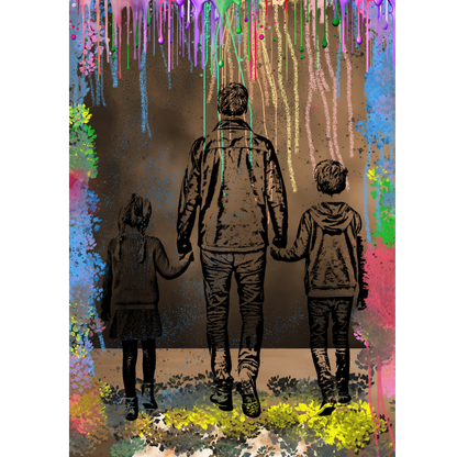 Detailansicht von personalisiertem Wandbild in Hochformat als Leinwand oder als Poster. Bleistift-Pop-Art-Porträt - Grafik Explosion.