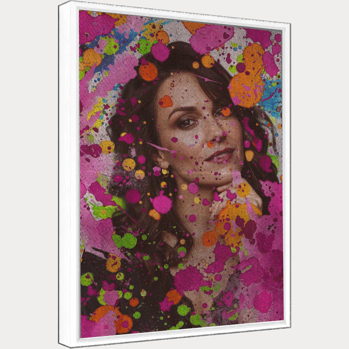 Personalisiertes Leinwandbild "Flower-Power" mit weißen Holzrahmen in Hochformat